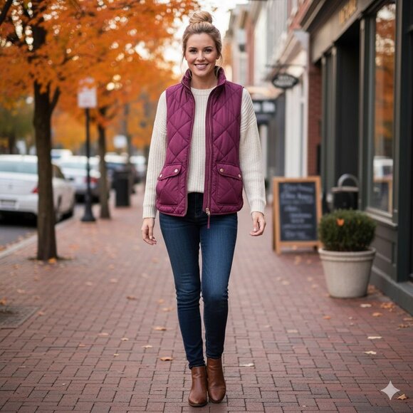 J.Crew Fresh Raspberry Quilted Puffer Vest Jacket Flap Snap Pockets Size XS - Picture 4 of 8